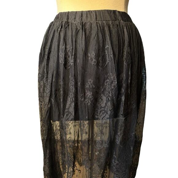 POL NEW Boho Goth Midi Lace Small Black Sheer Layered Skirt Festival Cosplay - Picture 2 of 7